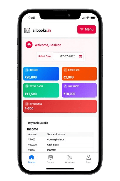 Cashbook Dashboard - Mobile View